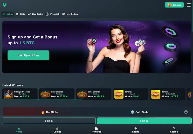 vave casino home